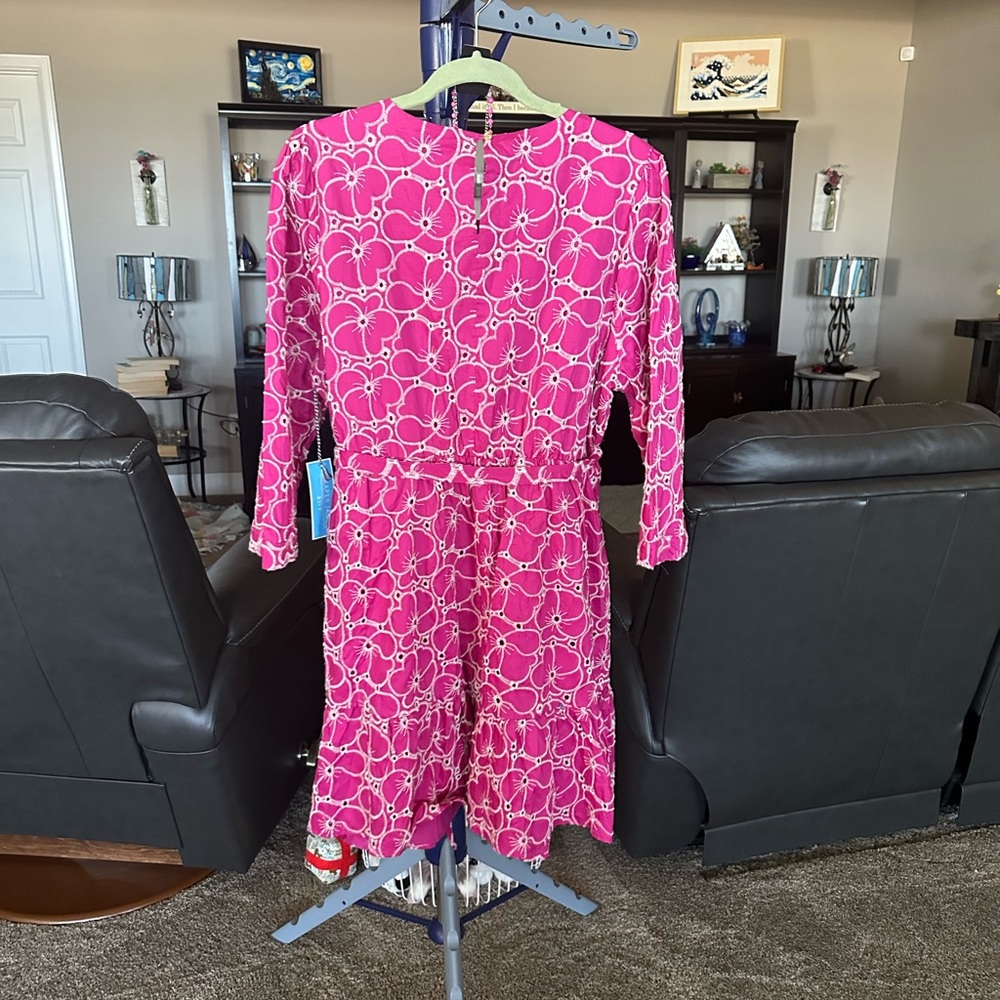 Draper James NWT pink floral lined Dress with necklace/earrings. Size XL - Picture 2 of 13